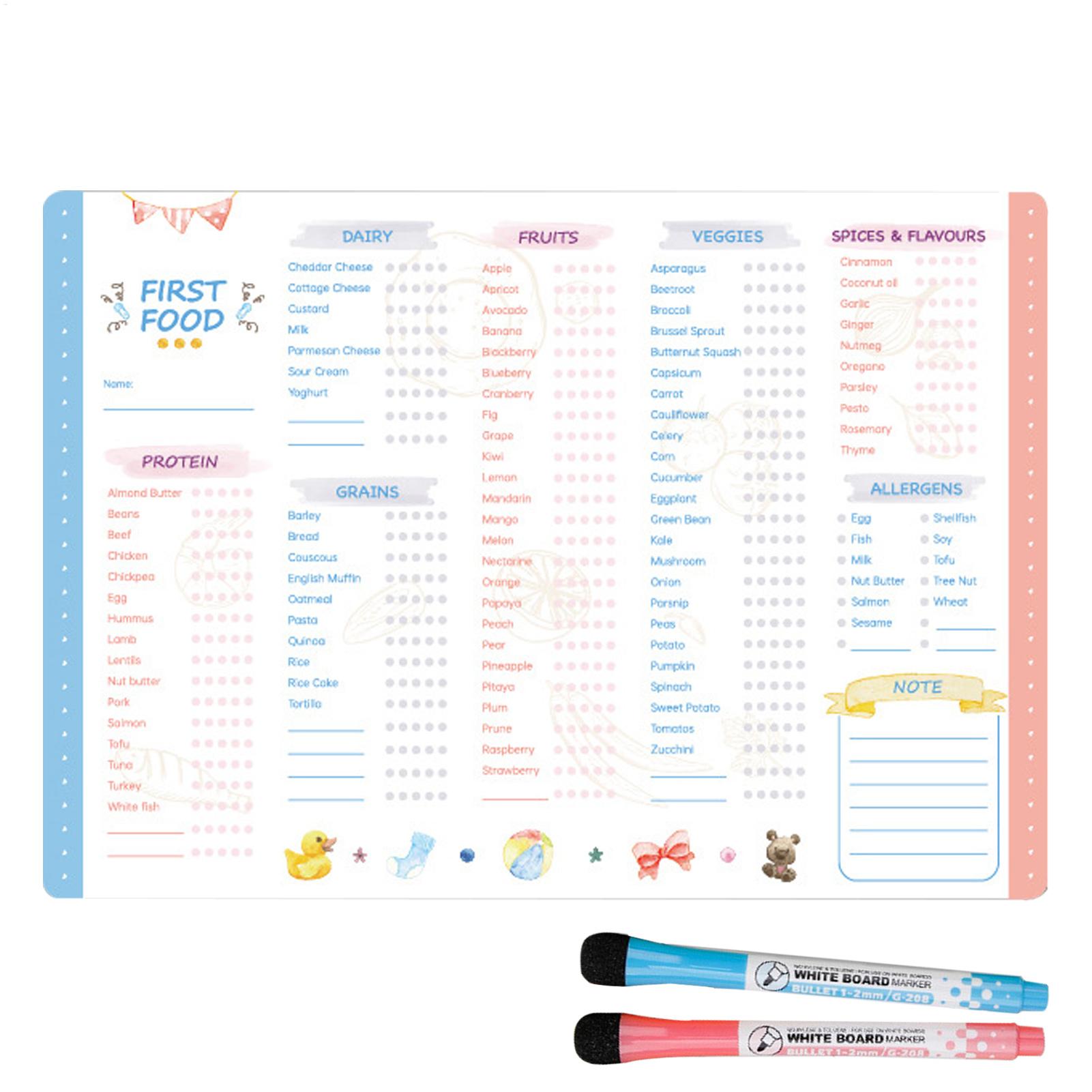 Baby Food Checklist - Reusable First Foods Tracker Checklist Fidget